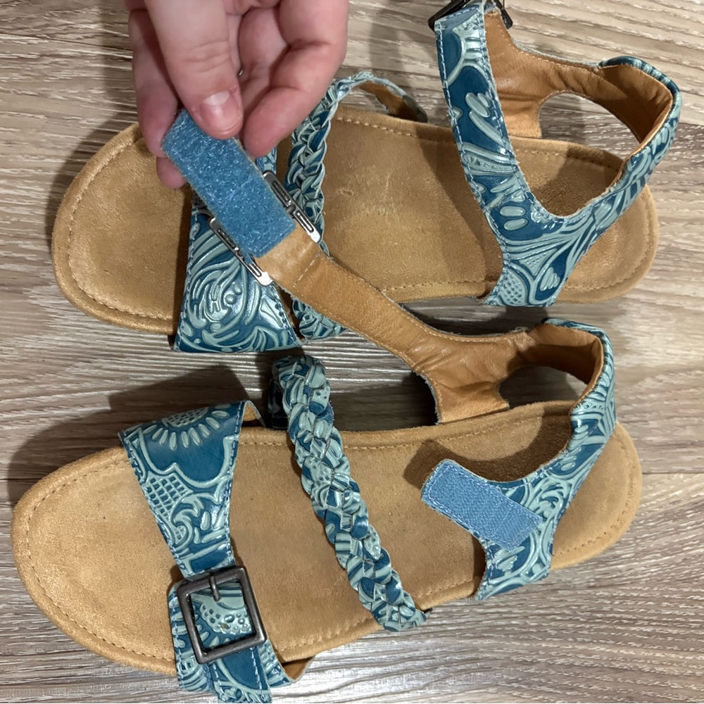 Blue Leather Braided Adjustable Strap Sandal By B… - image 5